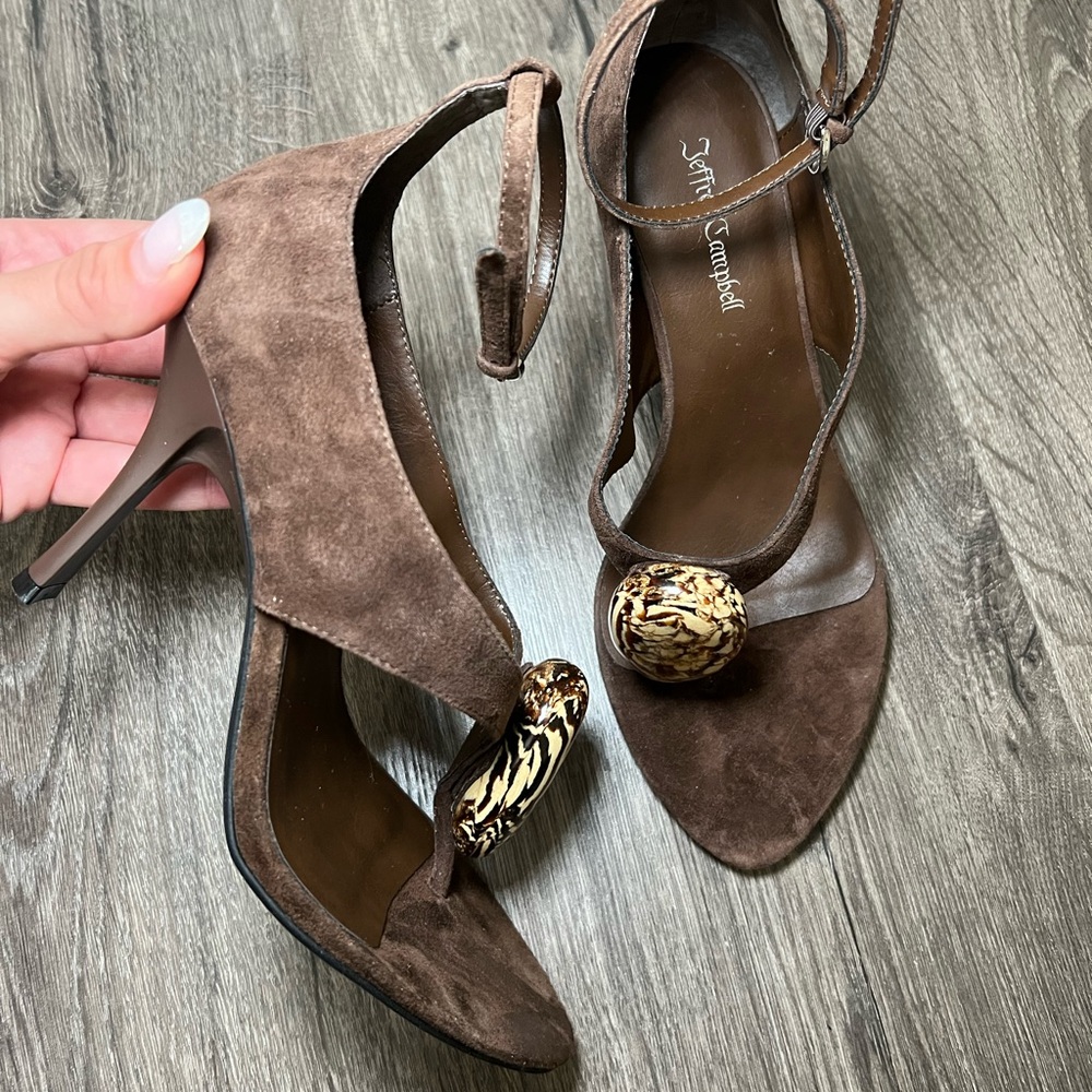 Jeffrey Campbell BRONZITE Thong Sandal Ankle Strap BROWN SUEDE